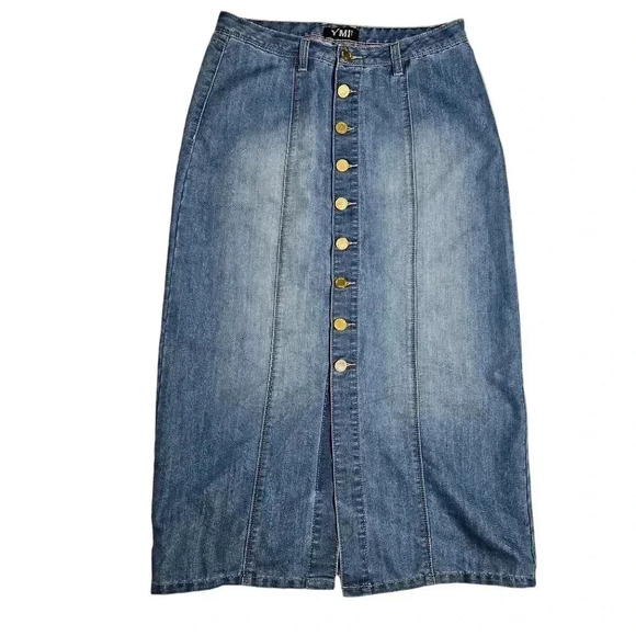 Y2K YMI Denim Jean Button Front Midi Maxi Skirt - Picture 1 of 10